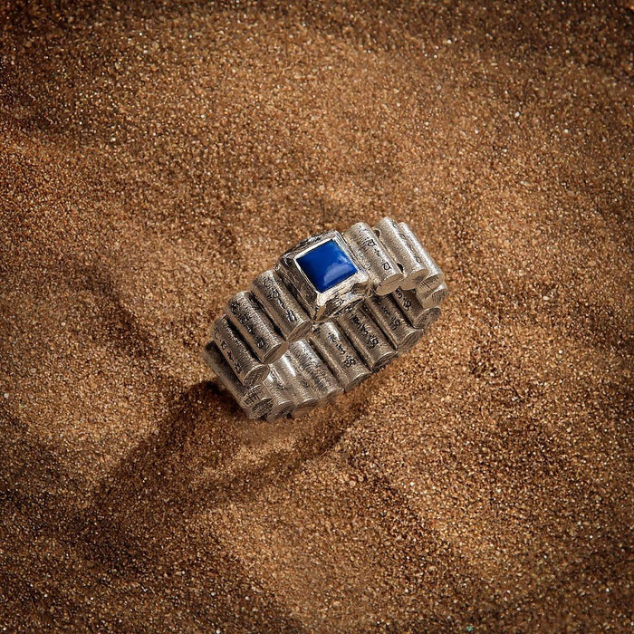 Karma and Luck Men Ring - Inner Truth - Sterling Silver Lapis Mantra Ring