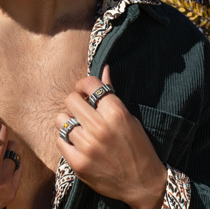 Karma and Luck Rings - Mens - Fiery Courage - Tiger's Eye Mantra Ring