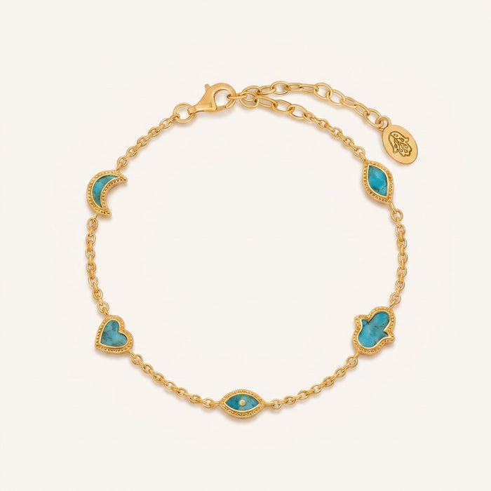 Abundant Clarity Turquoise Multi-Symbol Gold Bracelet
