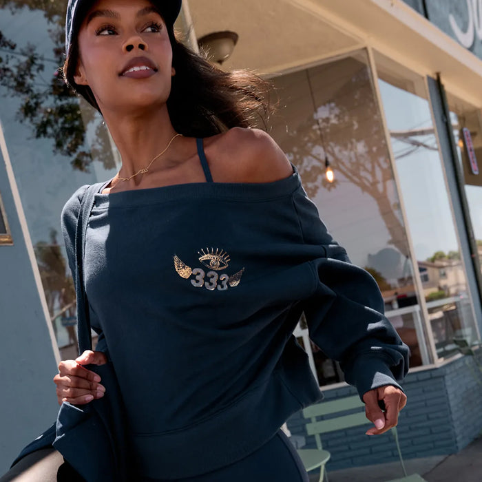 333 La Vida Indigo Off The Shoulder Sweatshirt