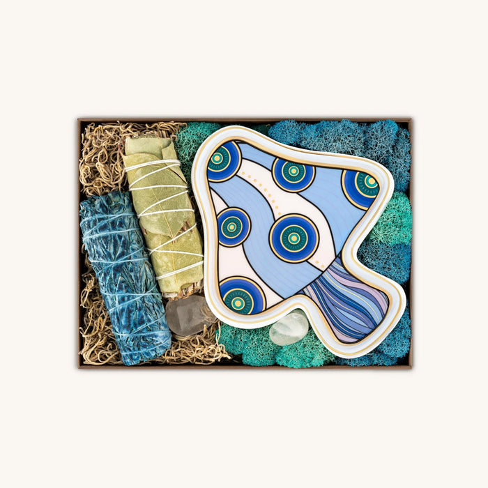 Peacefully Focused Blue Mushroom Eucalyptus and Nag Champa Sage Box