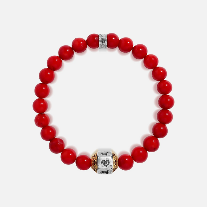 Vitality Boost Red Coral Mantra Silver Bracelet
