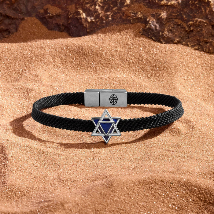 Celestial Shield Lapis Lazuli Star of David Black String Bracelet