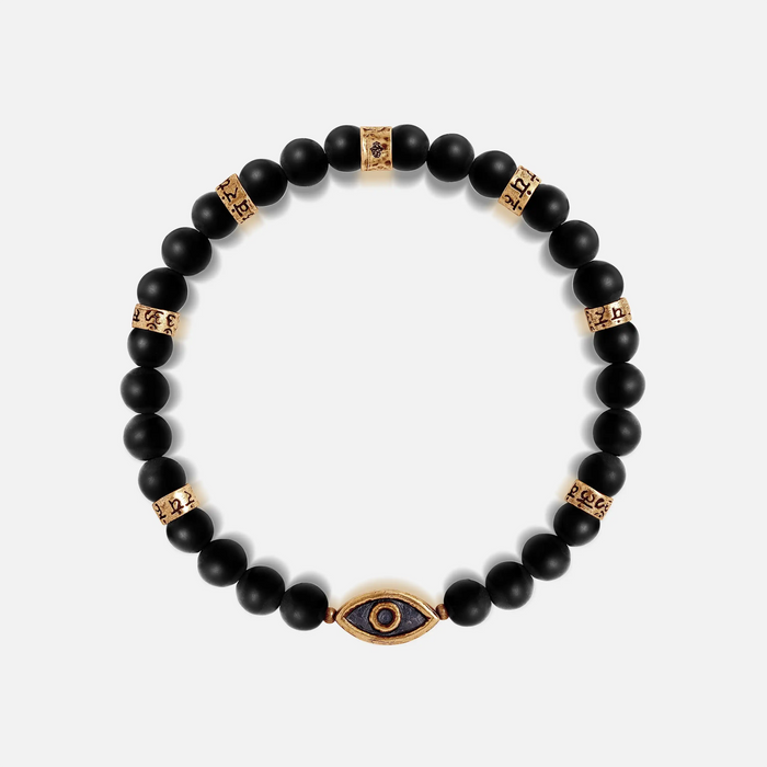Divine Calmness Evil Eye Mantra Matte Onyx Bracelet
