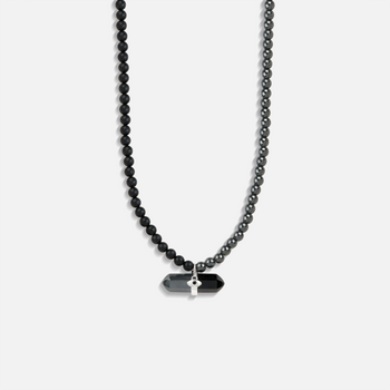 Stabilizing Energy Hematite Onyx Evil Eye Pointer Necklace