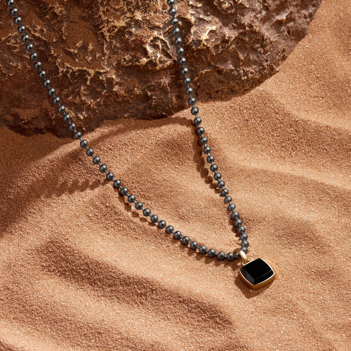 Midnight Guardian Gunmetal Onyx Charm Necklace