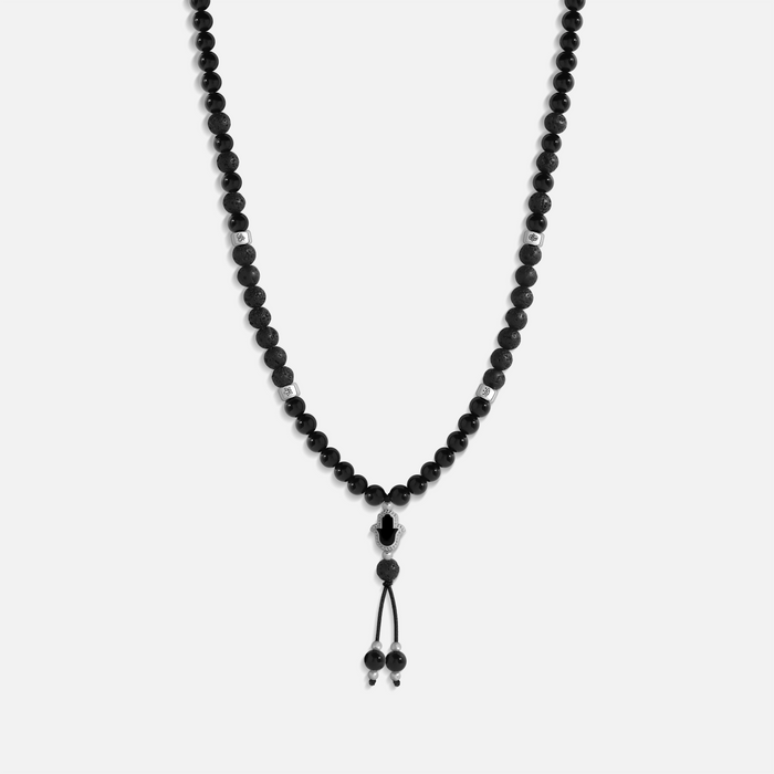 Shielded Path Hamsa Onyx & Lava Necklace