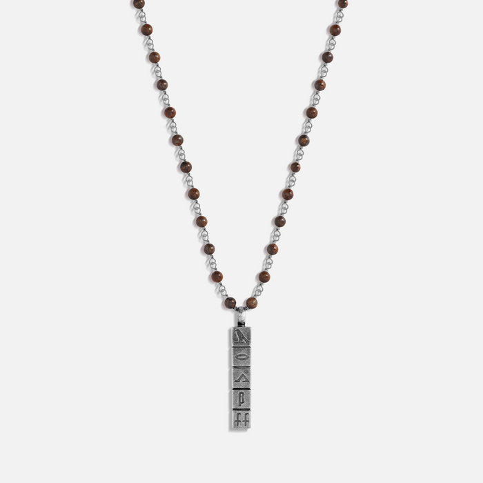 Timeless Legacy Wood Hieroglyphics Charm Silver Necklace