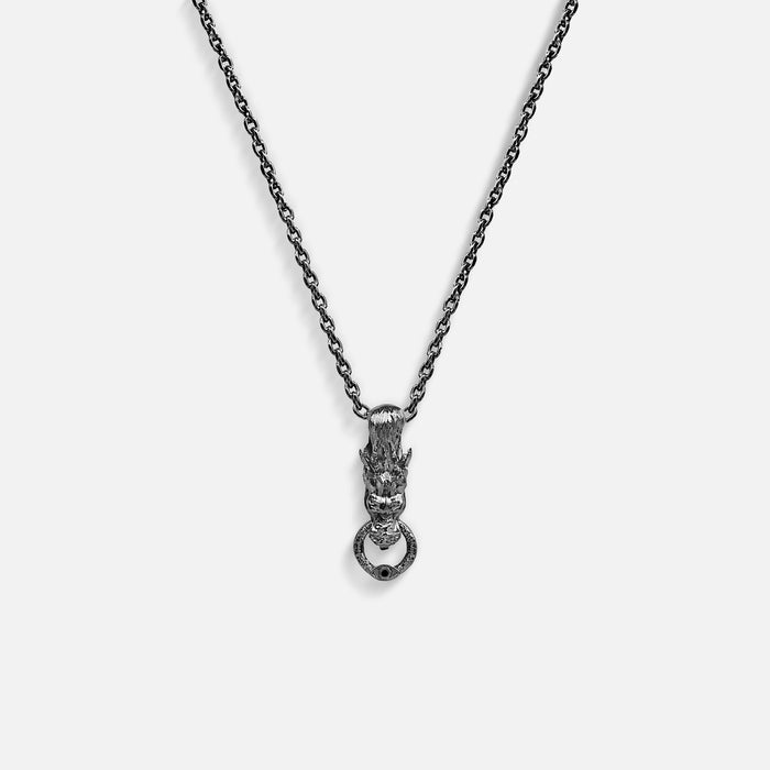 Primordial Power Sterling Silver Gunmetal Dragon Necklace