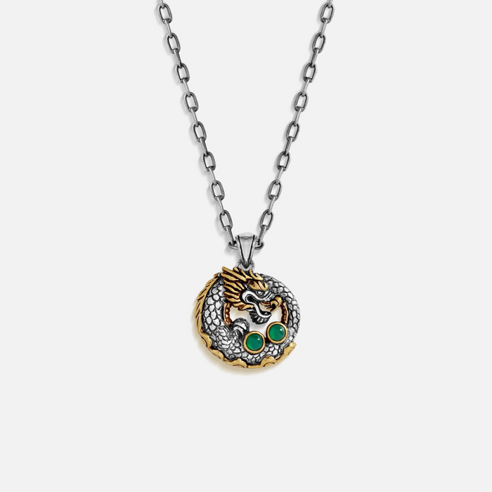 Dragon’s Fortune Sterling Silver Jade Pendant Necklace