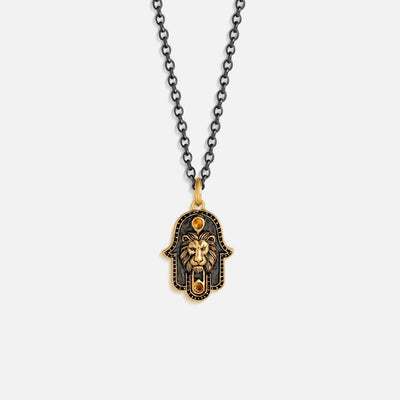 Valor Eclipse Hamsa Lion Pendant Necklace