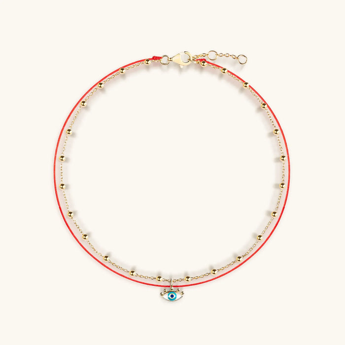 Watchful Gaze Evil Eye Red String Anklet