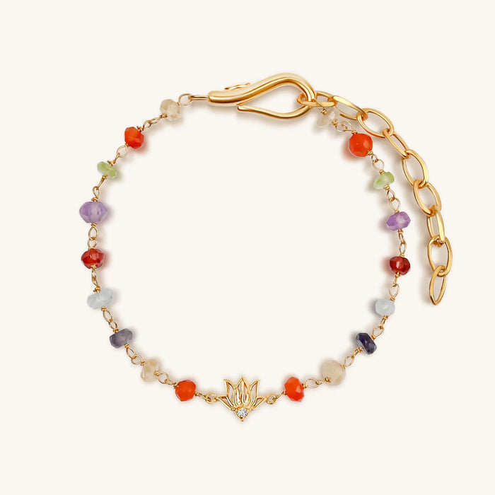Invigorated Life Multi Stone Chakra Lotus Charm Bracelet