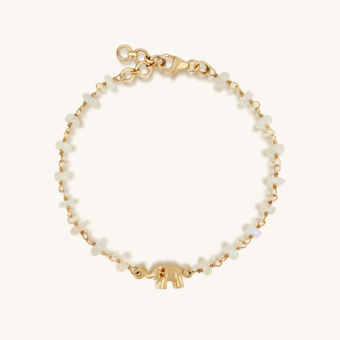 Endless Wisdom 14K Gold Ethiopian White Opal Elephant Bracelet