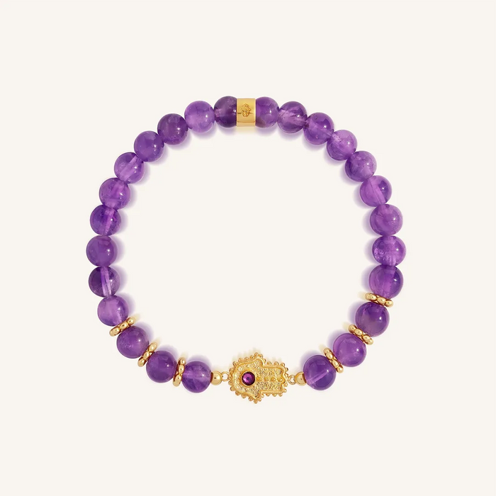 Guided Fortune Amethyst Hamsa Gold Bracelet