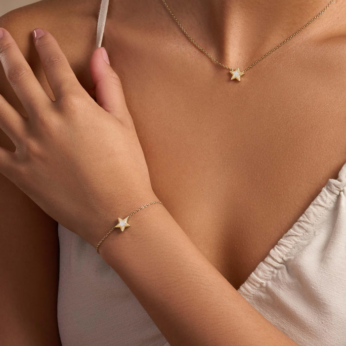 Illuminated Journey Rainbow Moonstone Star Gold Bracelet