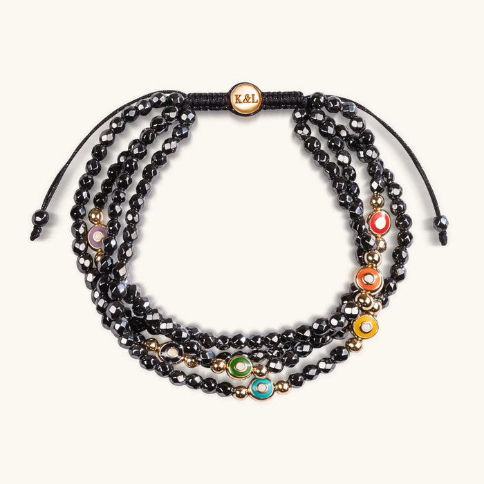 Energetic Spirit - Hematite Chakra Enamel Evil Eye Bracelet