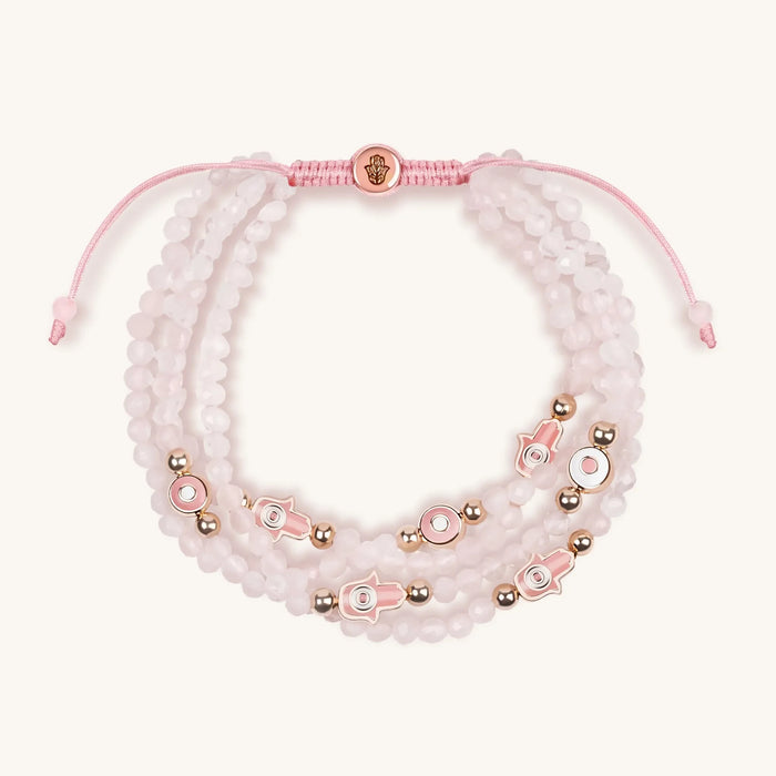 Gentle Soul Rose Quartz Hamsa Evil Eye Charm Bracelet