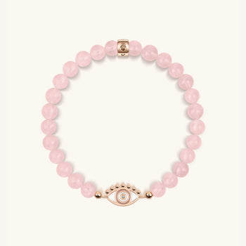 Emotional Healing Rose Quartz Evil Eye Charm Bracelet