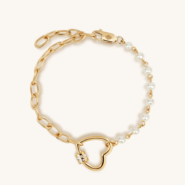 Iridescent Grace Pearl Diamond Heart Charm Bracelet