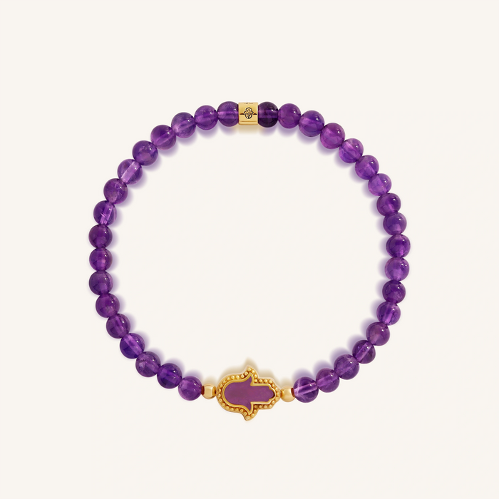 Guiding Light Amethyst Hamsa Gold Bracelet