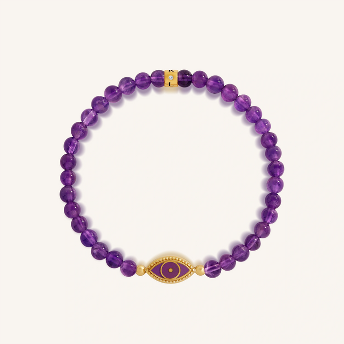 Mystic Shield Amethyst Evil Eye Gold Bracelet