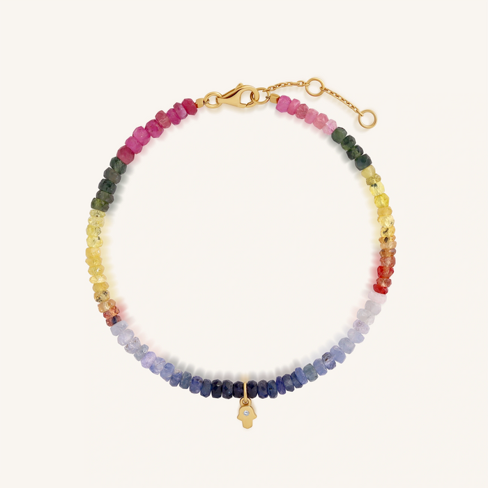 Faithful Shield 14K Gold Multicolor Hamsa Sapphire Bracelet