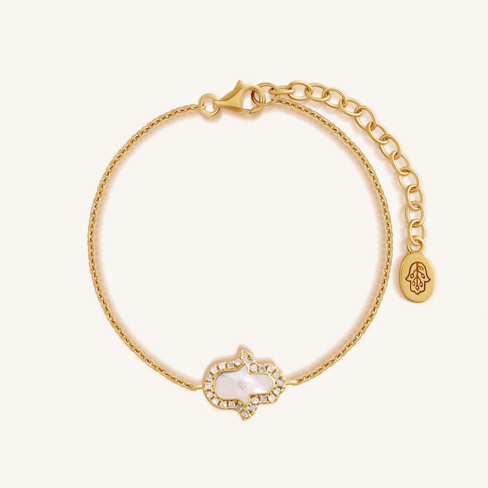 Guiding Light 14K Gold Mother of Pearl Diamond Hamsa Bracelet