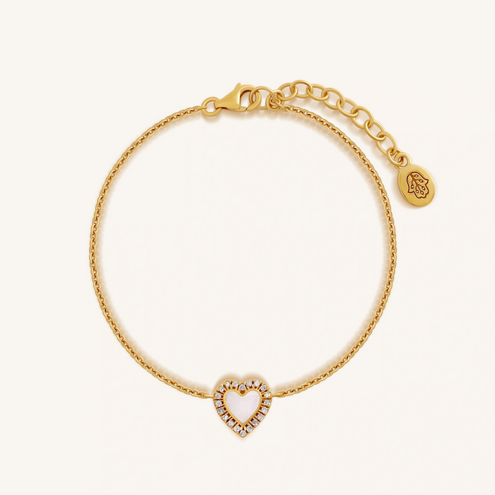 Soul’s Treasure 14K Gold Mother of Pearl Diamond Heart Bracelet