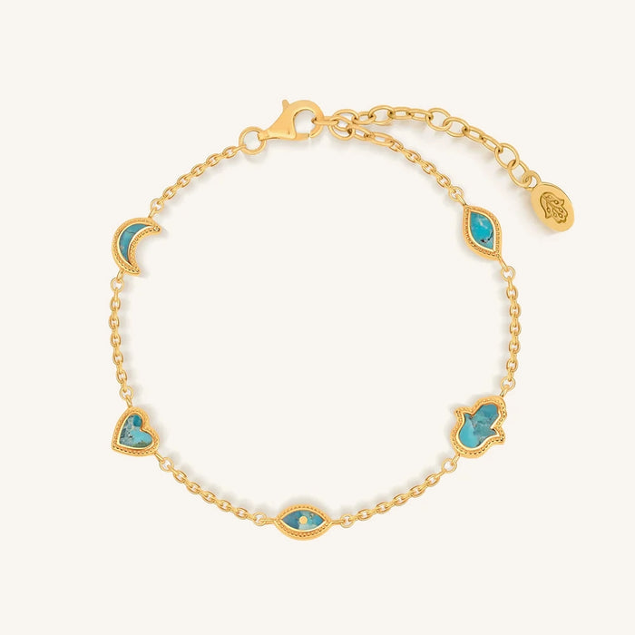 Abundant Clarity Turquoise Multi-Symbol Gold Bracelet