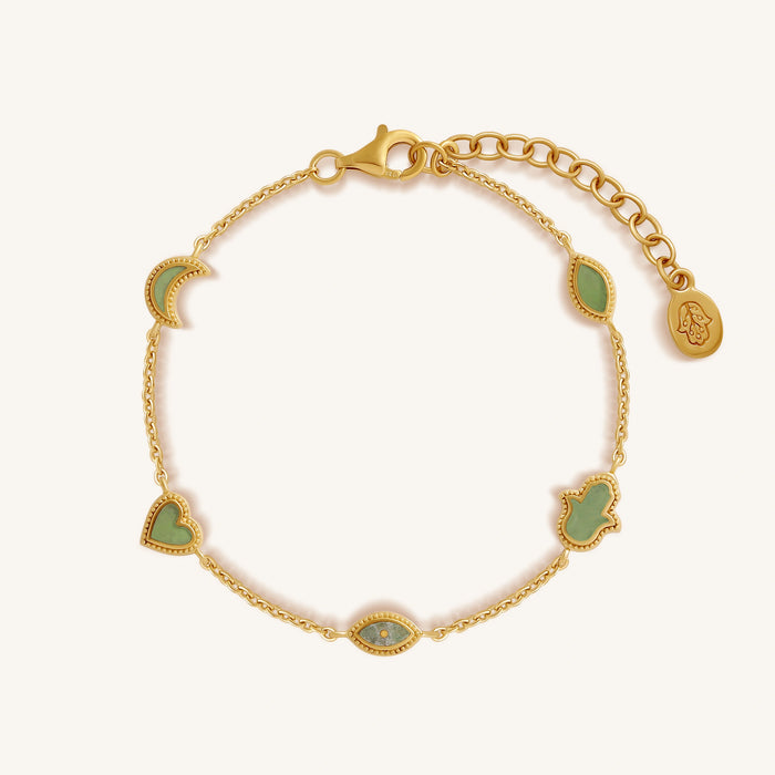 Celestial Bonds Jade Moon Heart & Evil Eye Bracelet