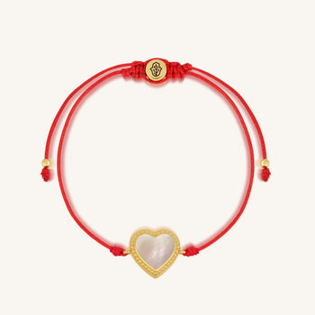 Dreams Fulfilled Mother of Pearl Heart Charm Red String Bracelet