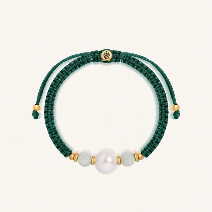 Grounded Prosperity Pearl & Jadeite Green String Bracelet
