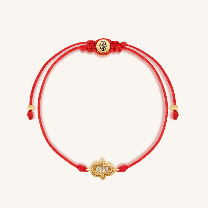 Radiant Blessings 14K Gold Diamond Hamsa Red String Bracelet