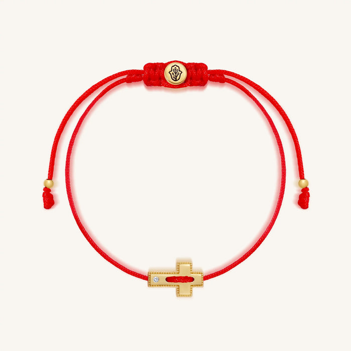 Devoted Path Cross 14K Gold Red String Bracelet