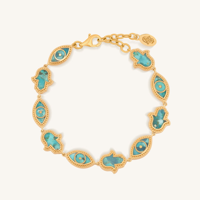 Deep Connections Turquoise Hamsa & Evil Eye Gold Bracelet
