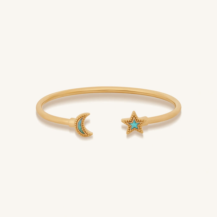 Celestial Direction Turquoise Moon & Star Gold Cuff Bracelet