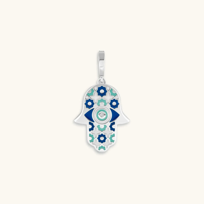 Safe & Sound Silver Patterned Hamsa Charm