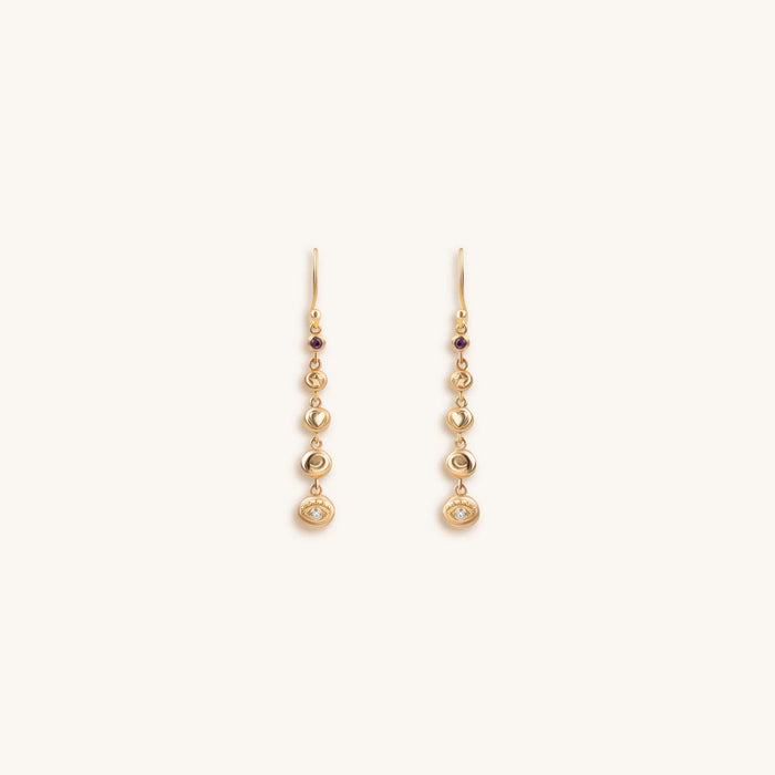 Essential Divinity - Multi Symbol Amethyst Drop Earrings