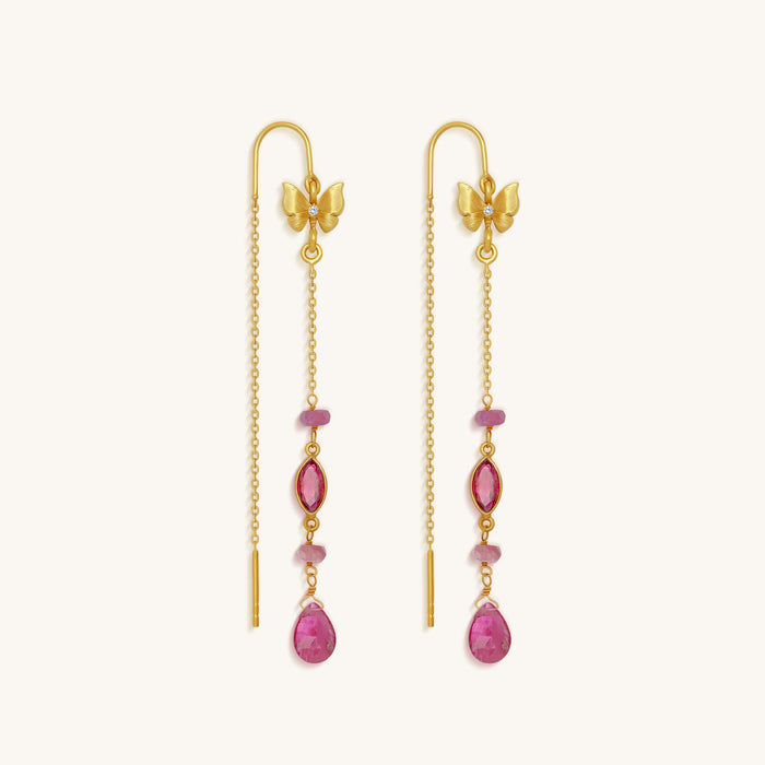 Zen Mindset Tourmaline Butterfly Gold Drop Earrings