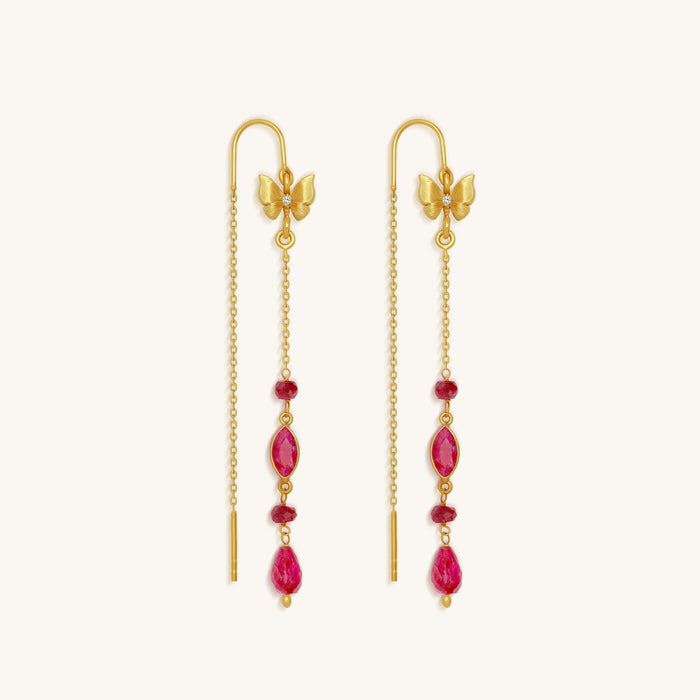 Opulent Soul Ruby Butterfly Gold Drop Earrings