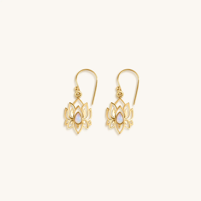 Divine Existence Gold Lotus Moonstone Earrings