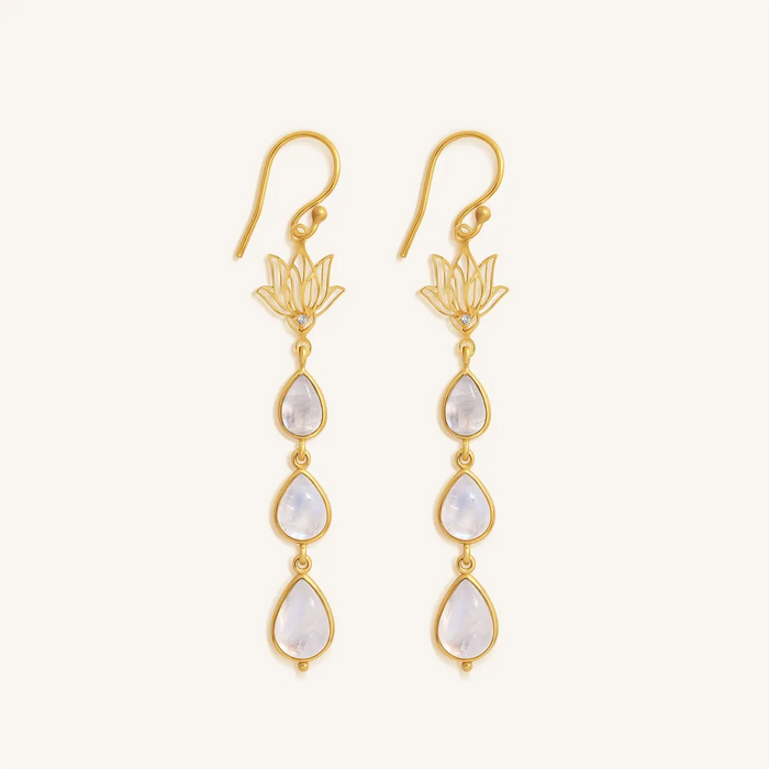 Serene Lotus Moonstone Dangle Earrings