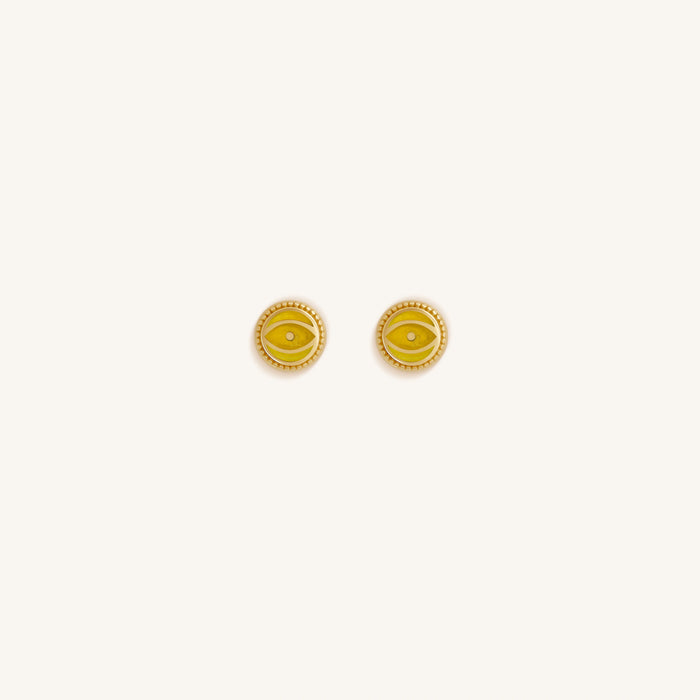 Solar Guard Citrine November Birthstone Evil Eye Gold Stud Earrings