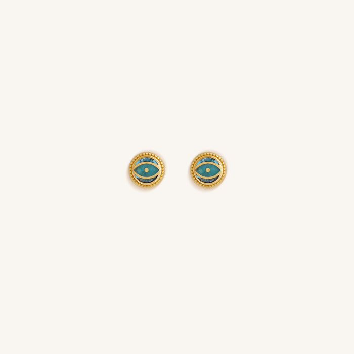 Guardian’s Whisper Turquoise December Birthstone Evil Eye Gold Stud Earrings