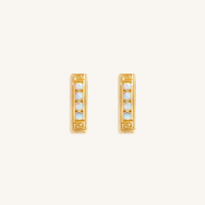 Endless Glow Opal Greek Key Hoop Earrings