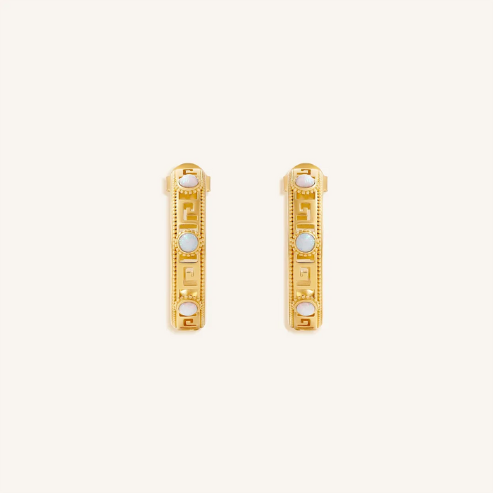 Infinite Harmony Opal Greek Key Hoop Earrings