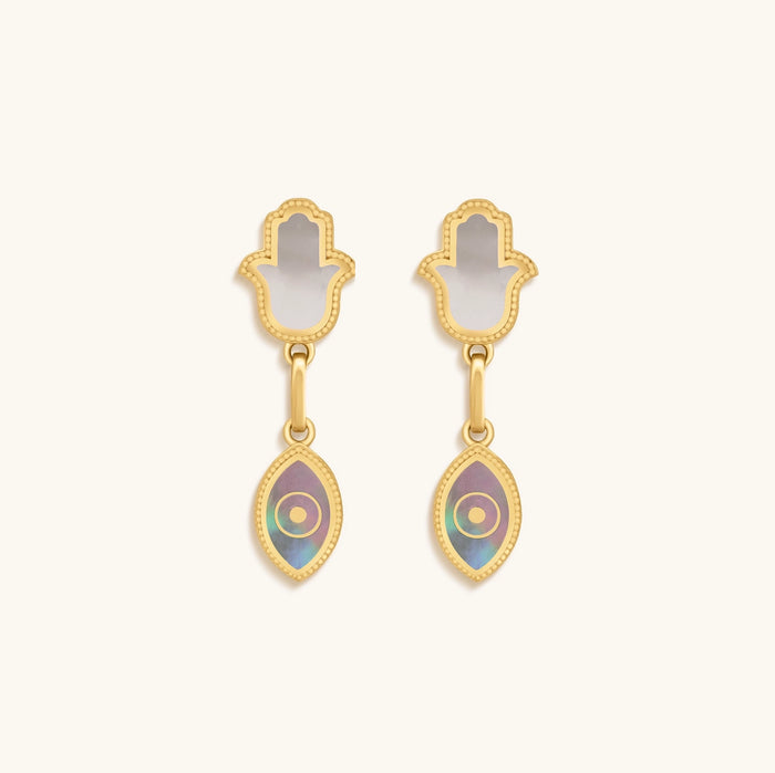 Boundless Joy Hamsa & Evil Eye Mother of Pearl Earrings