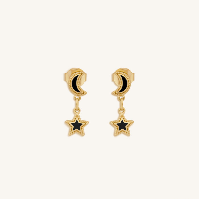 Eclipse Whisper Moon & Stars Onyx Earrings