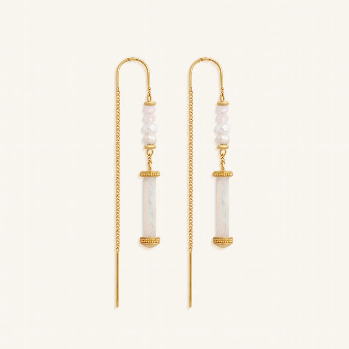 Luminous Serenity Moonstone & Pearl Threader Earrings